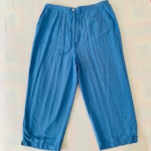 Linden Hill Silk Crop Pants Women's Zip Elastic Waist Straight Leg Blue Size XL